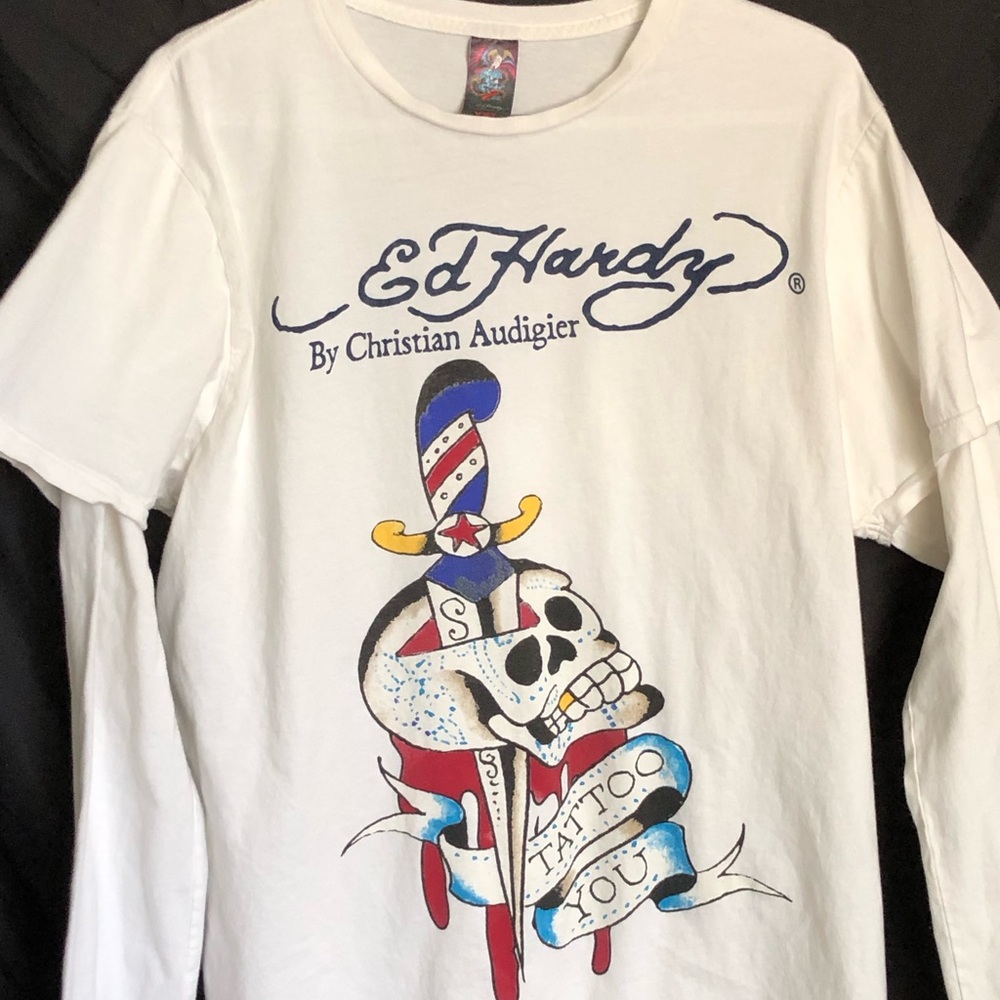 Ed Hardy XXL mens long sleeve White T shirt.